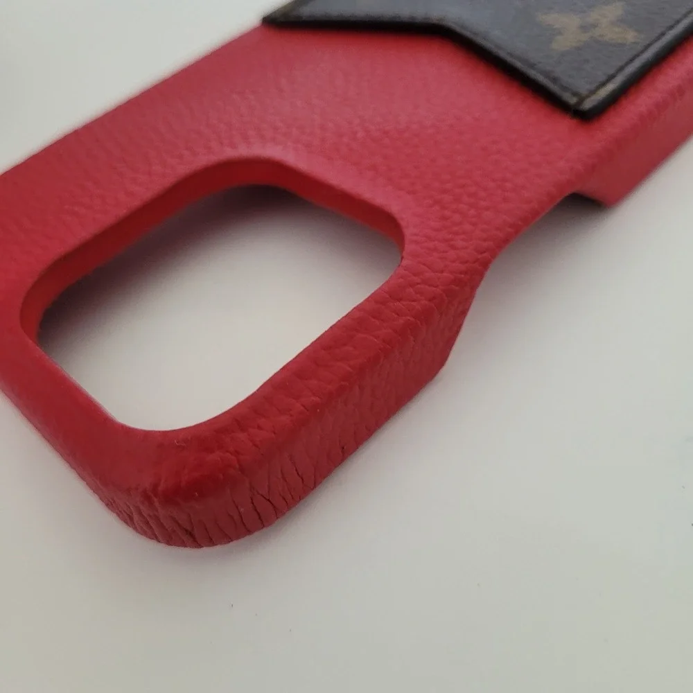 Louis Vuitton iPhone 13 Pro Case Red Leather Monogram Card Slot Bumper Case